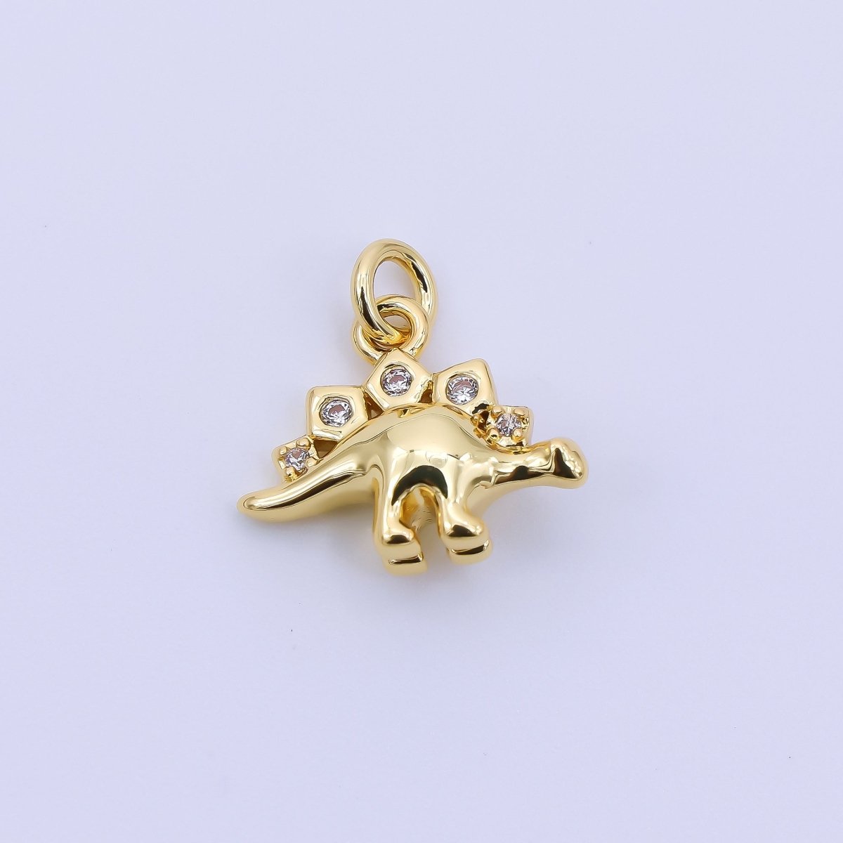 24K Gold Filled 10mm CZ Monstrous Lizard Stegosaurus Dinosaur Charm | AJ397