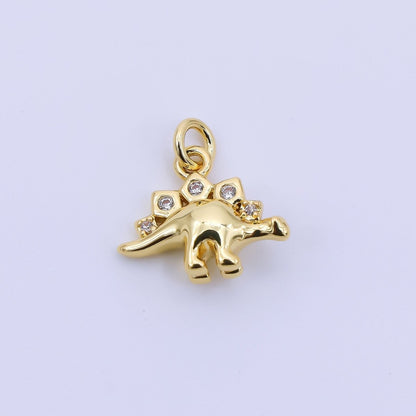 24K Gold Filled 10mm CZ Monstrous Lizard Stegosaurus Dinosaur Charm | AJ397