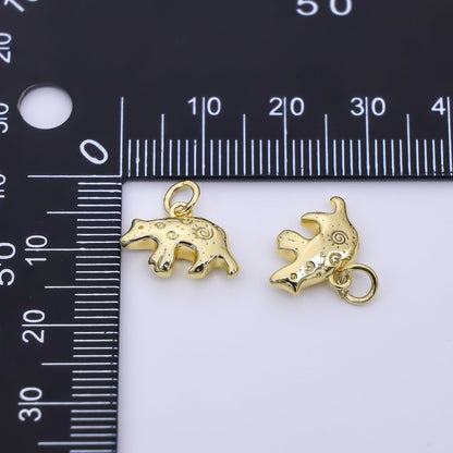 24K Gold Filled 10mm Patterned Forest Bear Animal Charm | D452