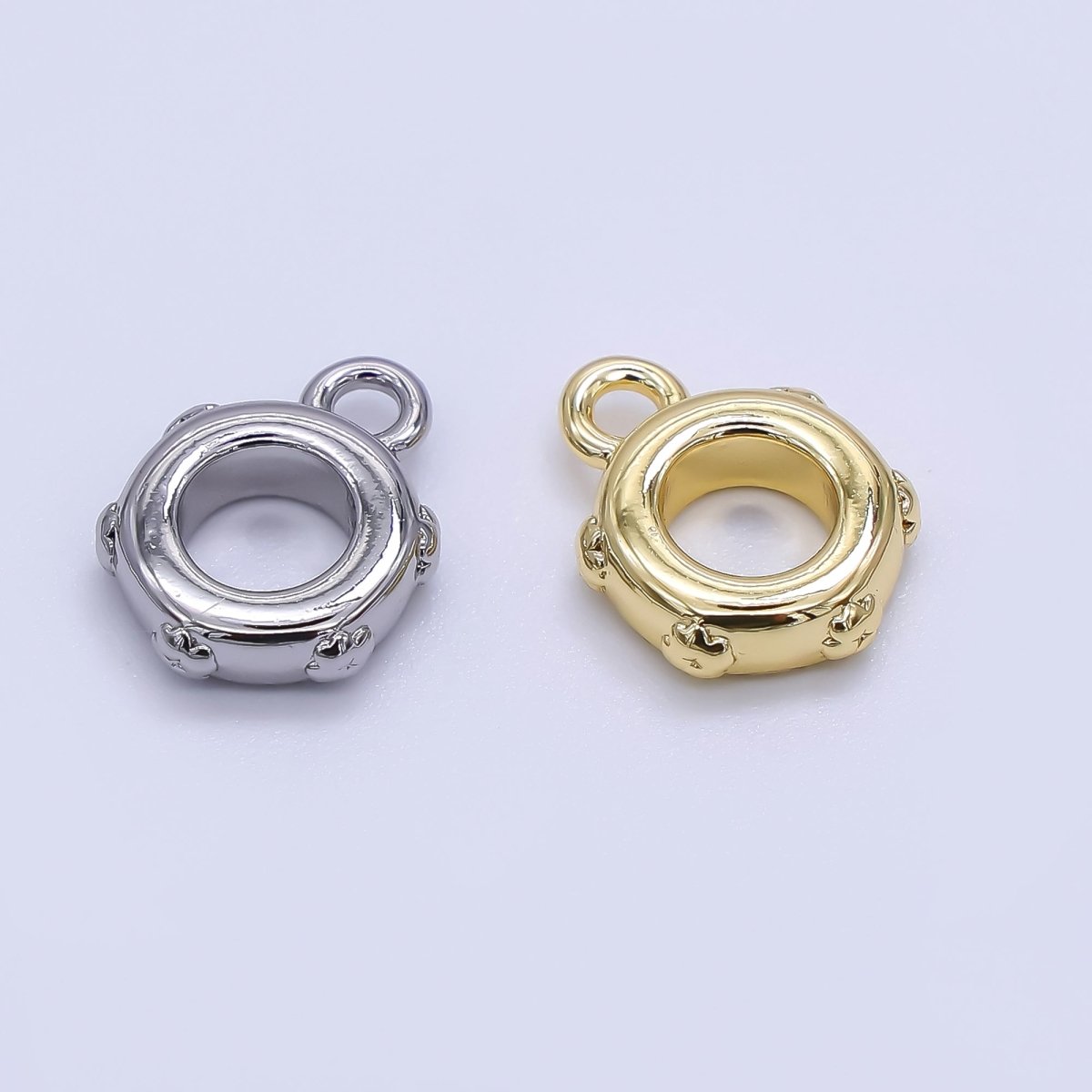 24K Gold Filled 10mm Round Geometric Dotted Drop Rondelle Bail Slide Charm Holder in Gold &amp; Silver | Z1300