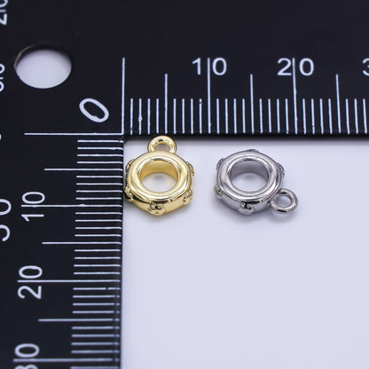 24K Gold Filled 10mm Round Geometric Dotted Drop Rondelle Bail Slide Charm Holder in Gold &amp; Silver | Z1300