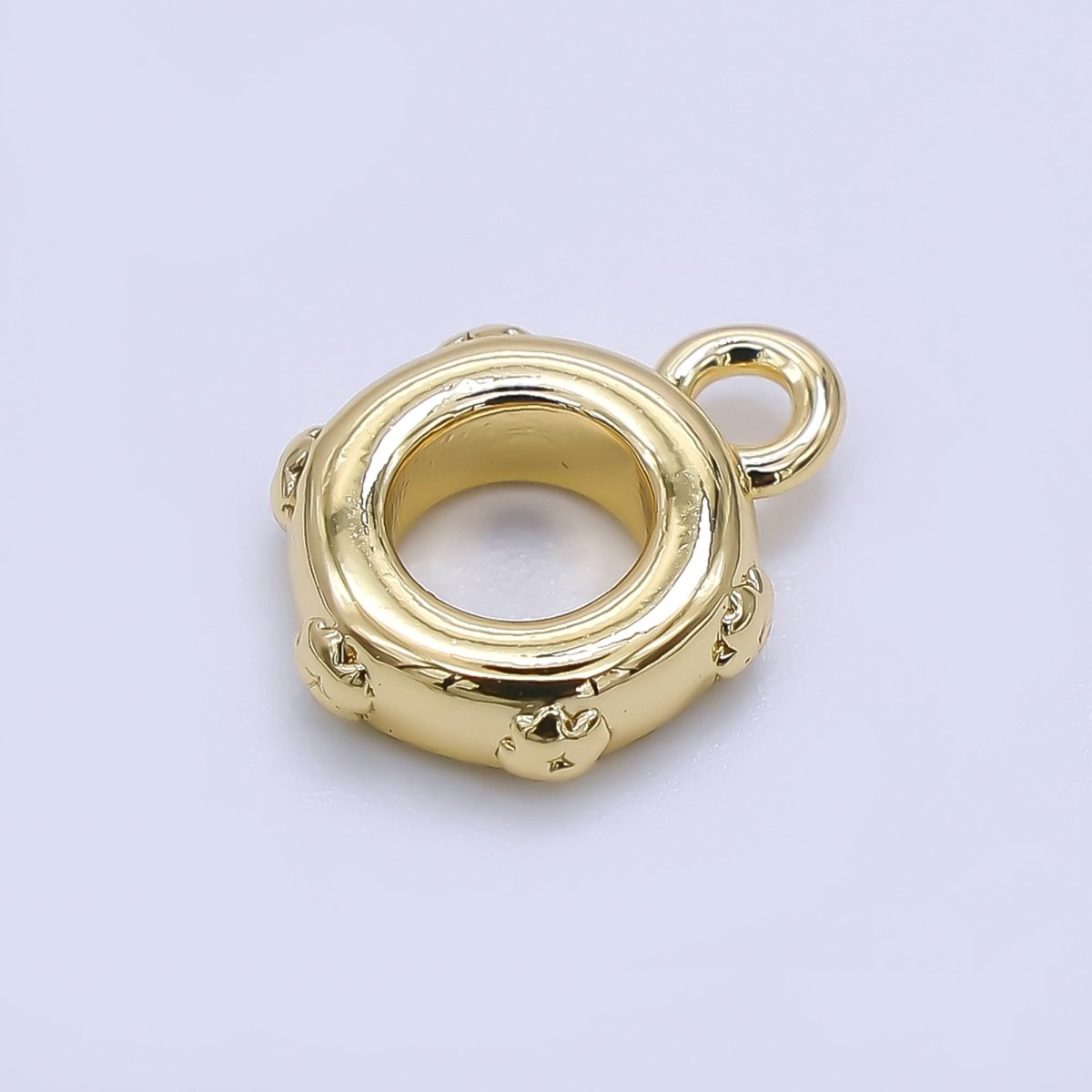 24K Gold Filled 10mm Round Geometric Dotted Drop Rondelle Bail Slide Charm Holder in Gold &amp; Silver | Z1300