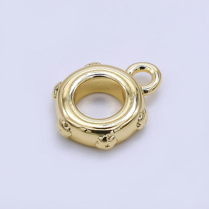 24K Gold Filled 10mm Round Geometric Dotted Drop Rondelle Bail Slide Charm Holder in Gold &amp; Silver | Z1300