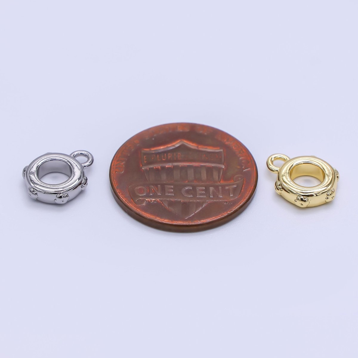 24K Gold Filled 10mm Round Geometric Dotted Drop Rondelle Bail Slide Charm Holder in Gold &amp; Silver | Z1300