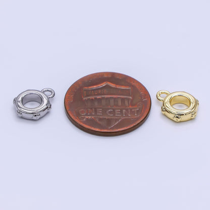 24K Gold Filled 10mm Round Geometric Dotted Drop Rondelle Bail Slide Charm Holder in Gold &amp; Silver | Z1300