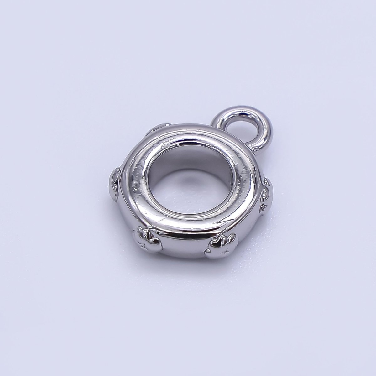 24K Gold Filled 10mm Round Geometric Dotted Drop Rondelle Bail Slide Charm Holder in Gold &amp; Silver | Z1300