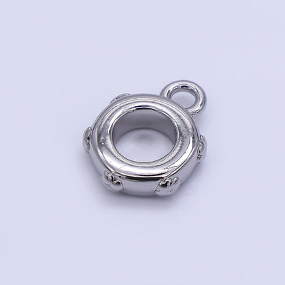 24K Gold Filled 10mm Round Geometric Dotted Drop Rondelle Bail Slide Charm Holder in Gold &amp; Silver | Z1300