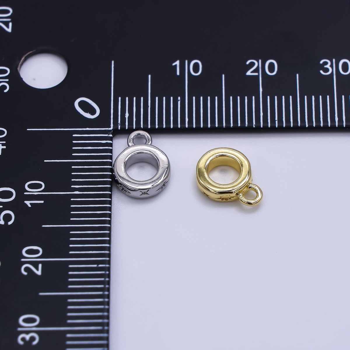 24K Gold Filled 10mm Celestial North Star Drop Rondelle Bail Slide Charm Holder in Gold &amp; Silver | Z1299