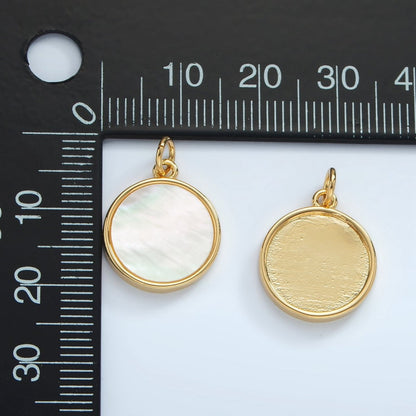 24K Gold Filled 10mm Shell Pearl Bezel Round Charm | AG929