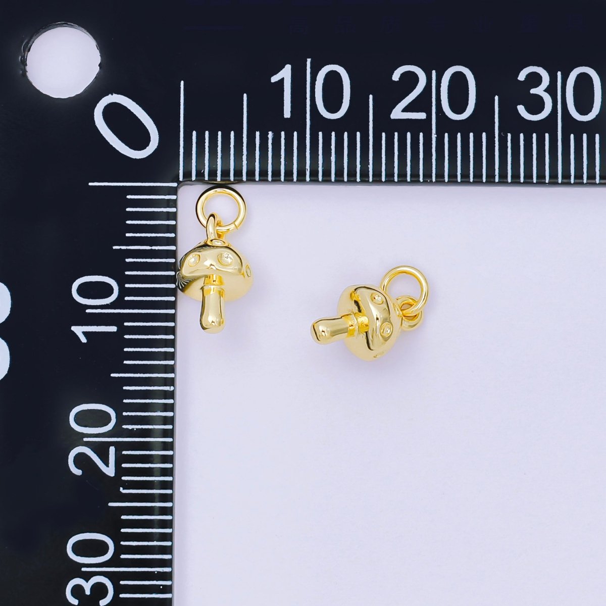 24K Gold Filled 10mm Tiny Forest Mushroom Multidimensional 3D Charm | AH-683