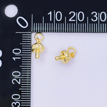 24K Gold Filled 10mm Tiny Forest Mushroom Multidimensional 3D Charm | AH-683