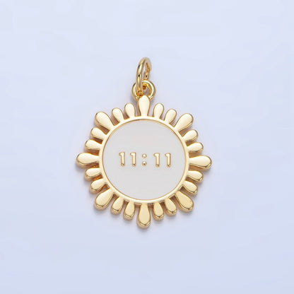 24K Gold Filled "11:11" Angel Number White Enamel Celestial Sun Flower Charm | X837