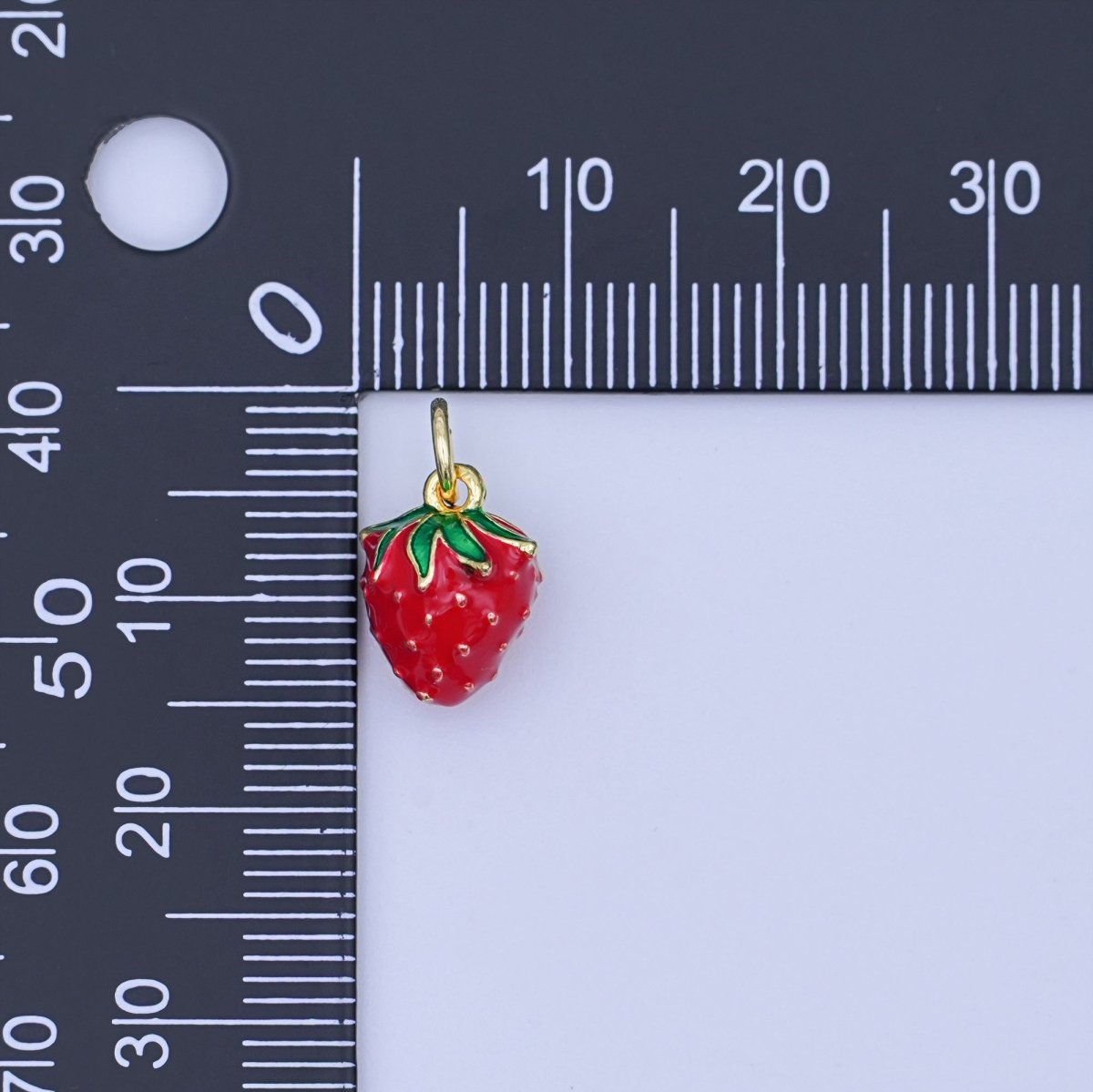 24K Gold Filled 11.5mm Red Strawberry 3D Multidimensional Mini Charm | W287