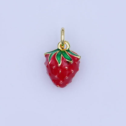 24K Gold Filled 11.5mm Red Strawberry 3D Multidimensional Mini Charm | W287