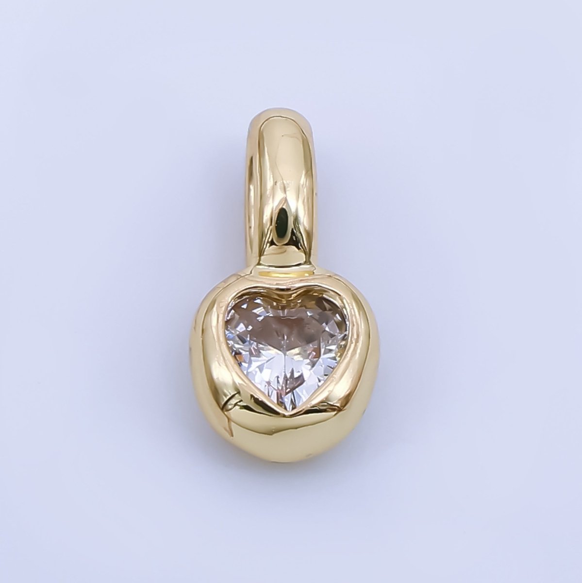24K Gold Filled 11mm Bezel Framed Clear Heart-Shaped CZ Pendant in Gold &amp; Silver | AA1611