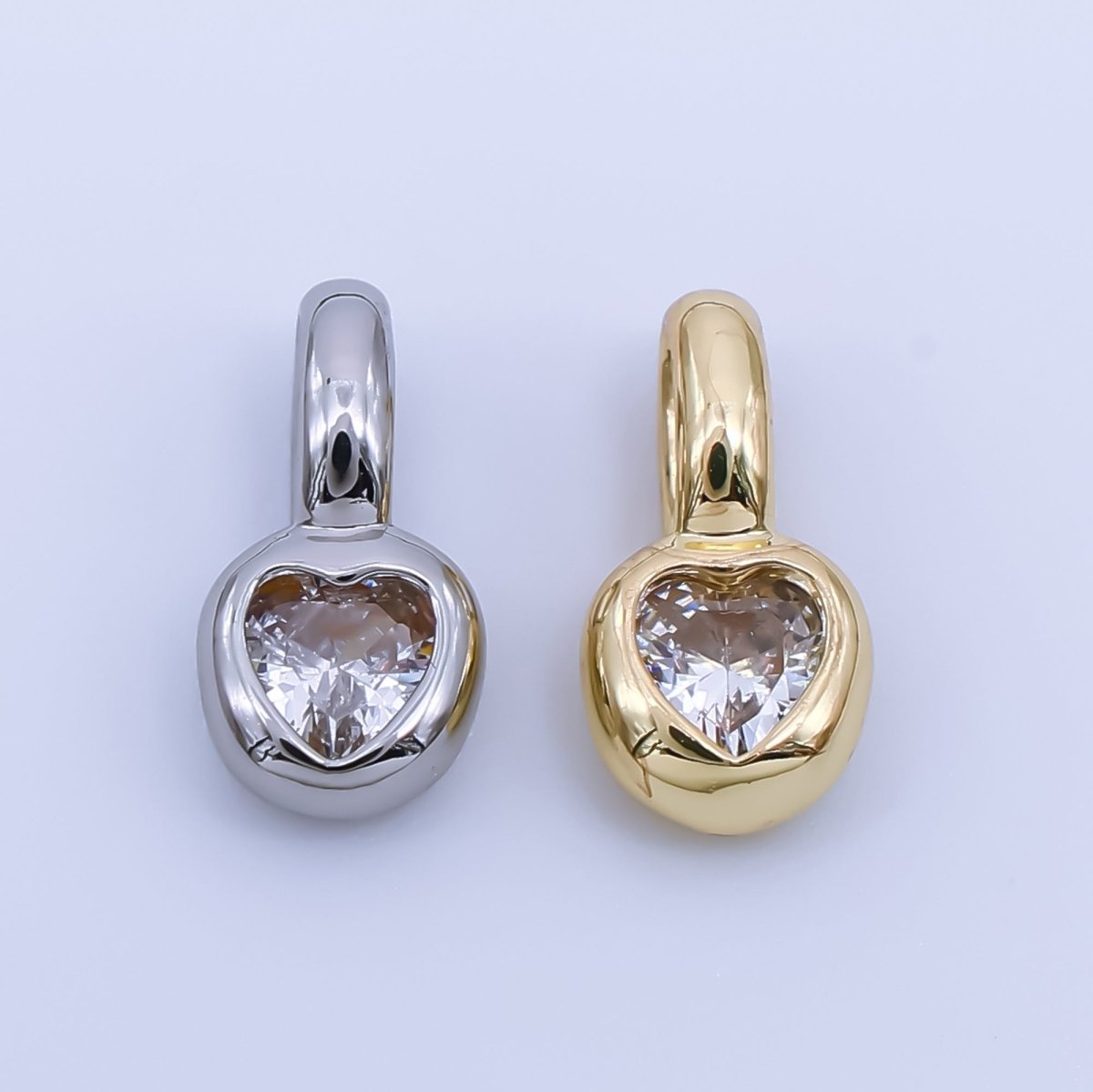 24K Gold Filled 11mm Bezel Framed Clear Heart-Shaped CZ Pendant in Gold &amp; Silver | AA1611