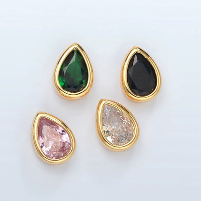 24K Gold Filled 11mm Black, Pink, Clear, Green CZ Teardrop Bead | B304 B305