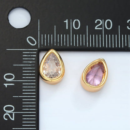 24K Gold Filled 11mm Black, Pink, Clear, Green CZ Teardrop Bead | B304 B305