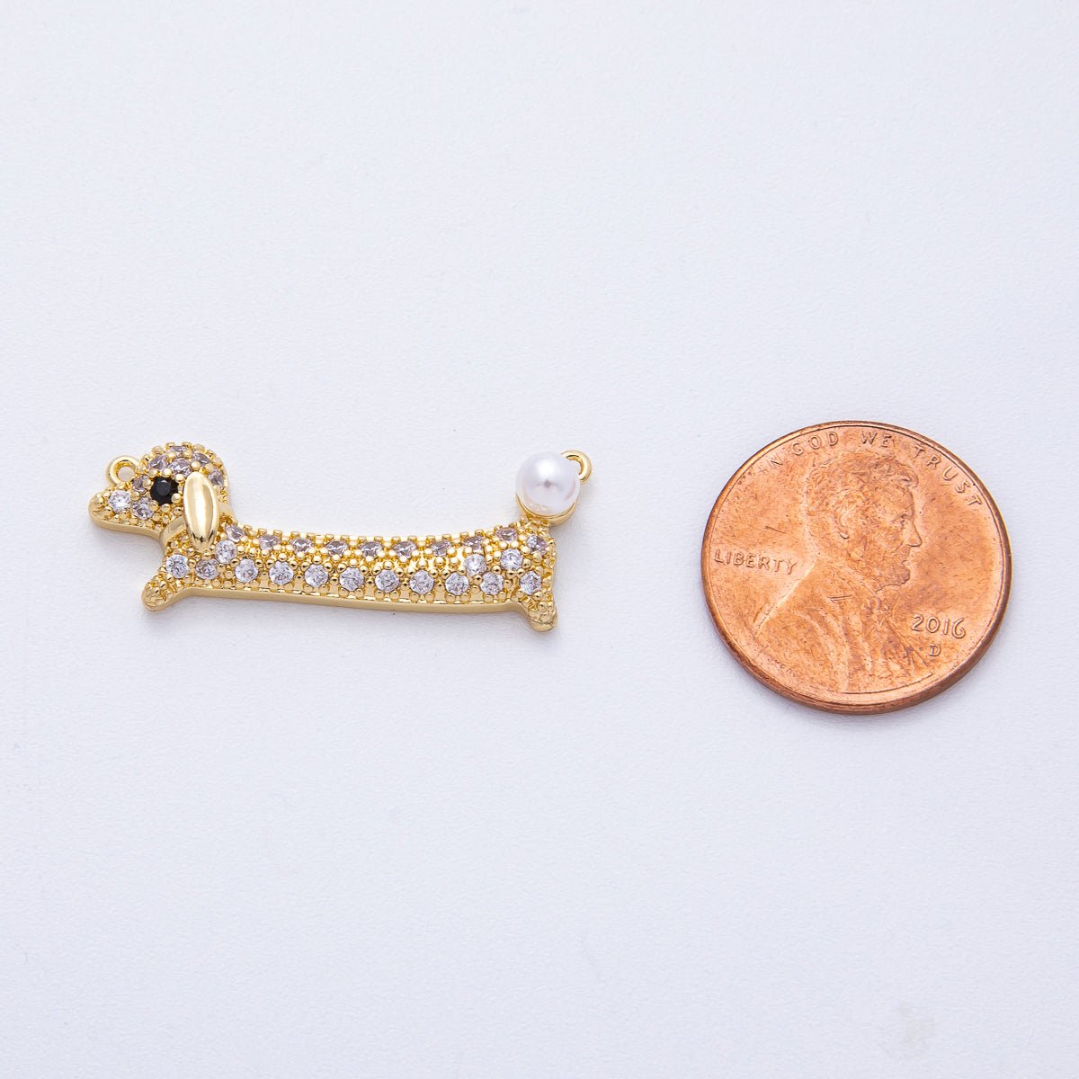 24K Gold Filled 11mm Dachshund Dog Pet Shell Pearl Micro Paved Connector | Y171