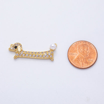 24K Gold Filled 11mm Dachshund Dog Pet Shell Pearl Micro Paved Connector | Y171