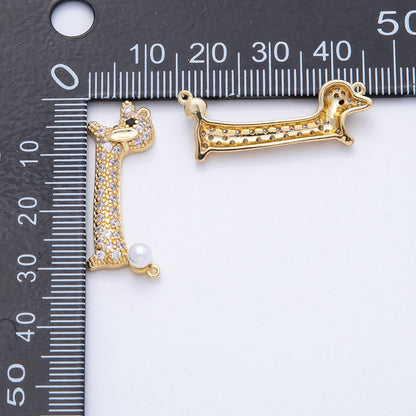 24K Gold Filled 11mm Dachshund Dog Pet Shell Pearl Micro Paved Connector | Y171