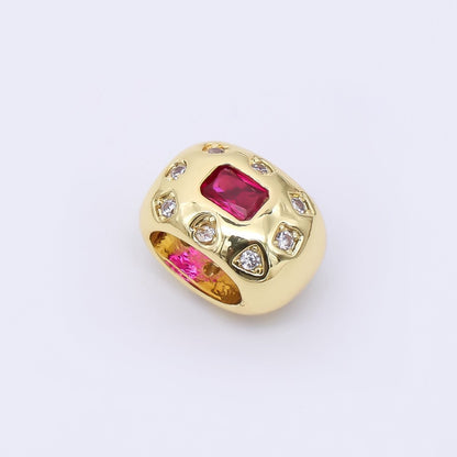 24K Gold Filled 11mm Fuchsia, Green Baguette CZ Dotted Rondelle Spacer Bead | B916