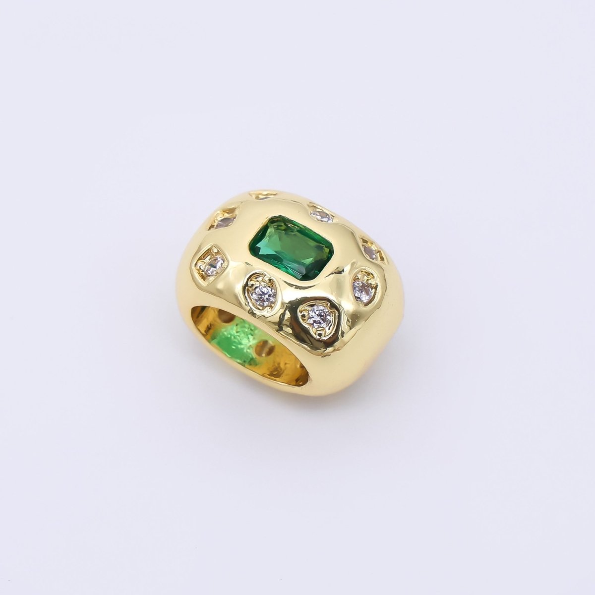 24K Gold Filled 11mm Fuchsia, Green Baguette CZ Dotted Rondelle Spacer Bead | B916