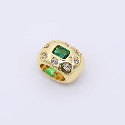 24K Gold Filled 11mm Fuchsia, Green Baguette CZ Dotted Rondelle Spacer Bead | B916