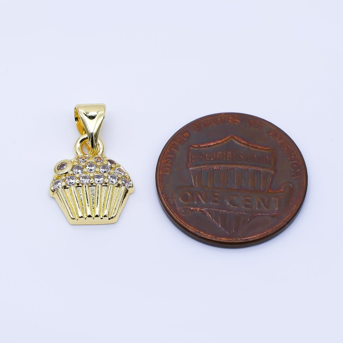 24K Gold Filled 13mm Micro Paved CZ Bake Cupcake Charm | AA1675