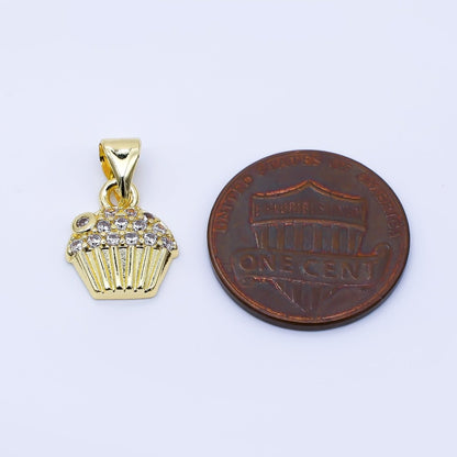 24K Gold Filled 13mm Micro Paved CZ Bake Cupcake Charm | AA1675