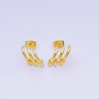 24K Gold Filled 11mm Minimalist Triple Claw C-Shaped Drop Hoops Earring Findings | Z1287
