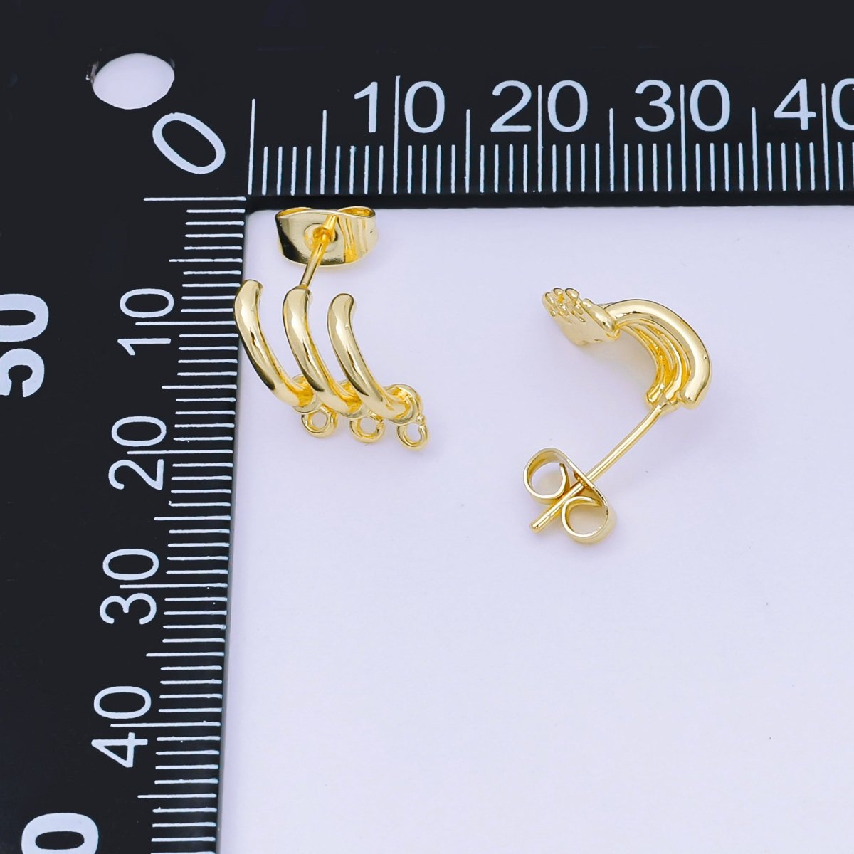 24K Gold Filled 11mm Minimalist Triple Claw C-Shaped Drop Hoops Earring Findings | Z1287