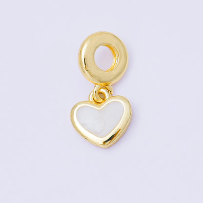 24K Gold Filled 11mm Black, White, Red Enamel Bezel Heart Drop Rondelle Charm | AC1630 AH636