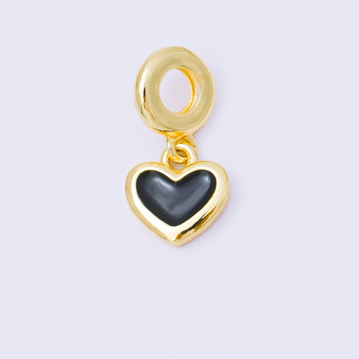 24K Gold Filled 11mm Black, White, Red Enamel Bezel Heart Drop Rondelle Charm | AC1630 AH636