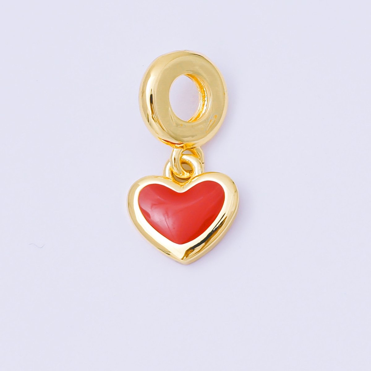 24K Gold Filled 11mm Black, White, Red Enamel Bezel Heart Drop Rondelle Charm | AC1630 AH636