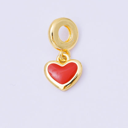 24K Gold Filled 11mm Black, White, Red Enamel Bezel Heart Drop Rondelle Charm | AC1630 AH636