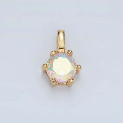 24K Gold Filled 11mm Round CZ Personalized Birthstone Pendant in Gold &amp; Silver | AA923 - AA938