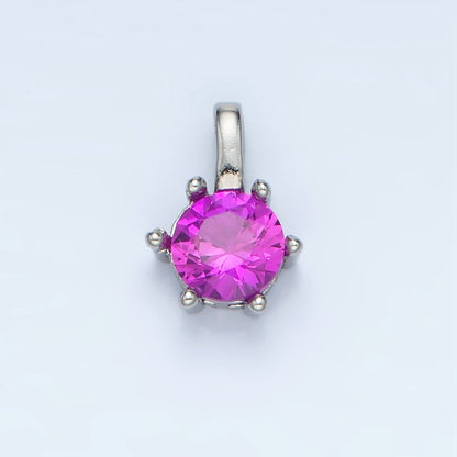 24K Gold Filled 11mm Round CZ Personalized Birthstone Pendant in Gold &amp; Silver | AA923 - AA938
