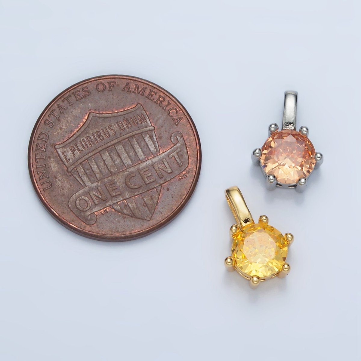 24K Gold Filled 11mm Round CZ Personalized Birthstone Pendant in Gold &amp; Silver | AA923 - AA938