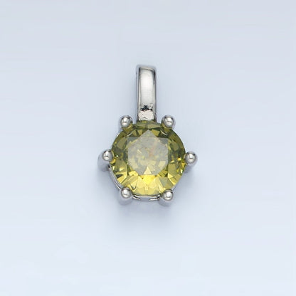 24K Gold Filled 11mm Round CZ Personalized Birthstone Pendant in Gold &amp; Silver | AA923 - AA938