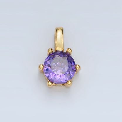 24K Gold Filled 11mm Round CZ Personalized Birthstone Pendant in Gold &amp; Silver | AA923 - AA938