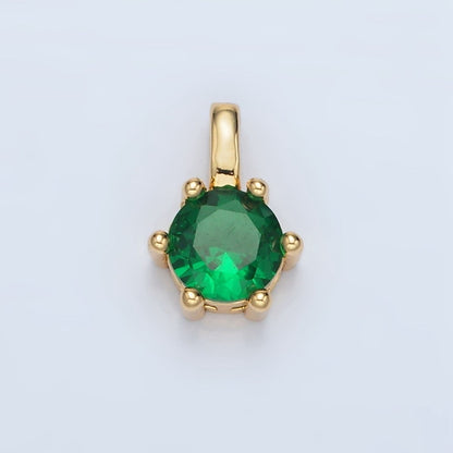 24K Gold Filled 11mm Round CZ Personalized Birthstone Pendant in Gold &amp; Silver | AA923 - AA938