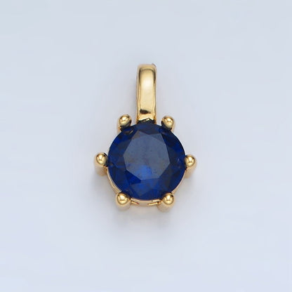 24K Gold Filled 11mm Round CZ Personalized Birthstone Pendant in Gold &amp; Silver | AA923 - AA938