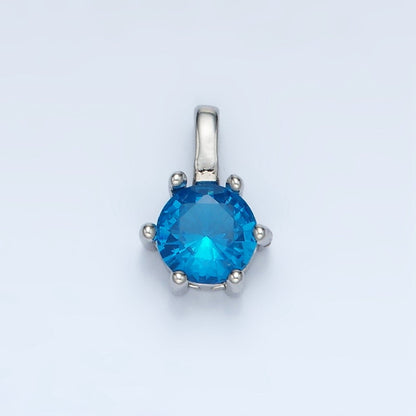24K Gold Filled 11mm Round CZ Personalized Birthstone Pendant in Gold &amp; Silver | AA923 - AA938