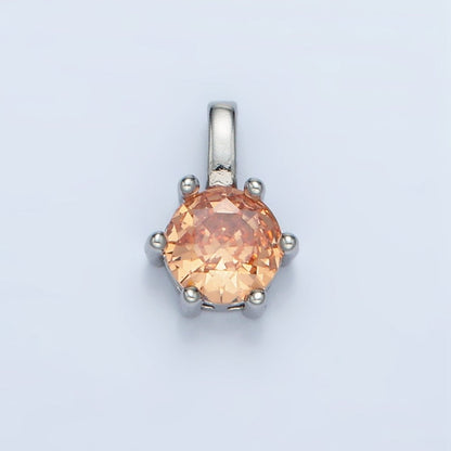 24K Gold Filled 11mm Round CZ Personalized Birthstone Pendant in Gold &amp; Silver | AA923 - AA938