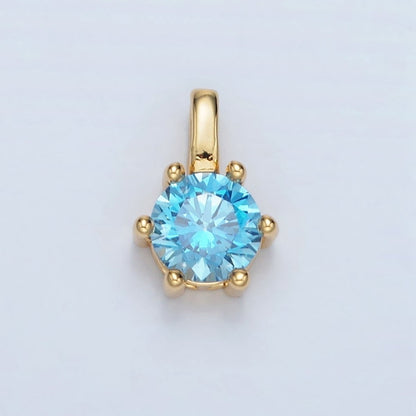 24K Gold Filled 11mm Round CZ Personalized Birthstone Pendant in Gold &amp; Silver | AA923 - AA938