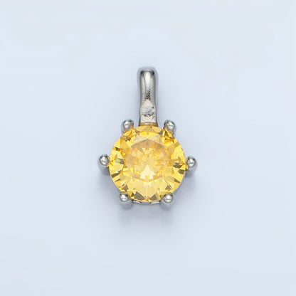 24K Gold Filled 11mm Round CZ Personalized Birthstone Pendant in Gold &amp; Silver | AA923 - AA938