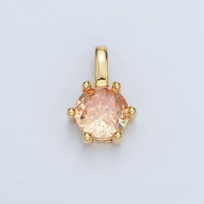 24K Gold Filled 11mm Round CZ Personalized Birthstone Pendant in Gold &amp; Silver | AA923 - AA938