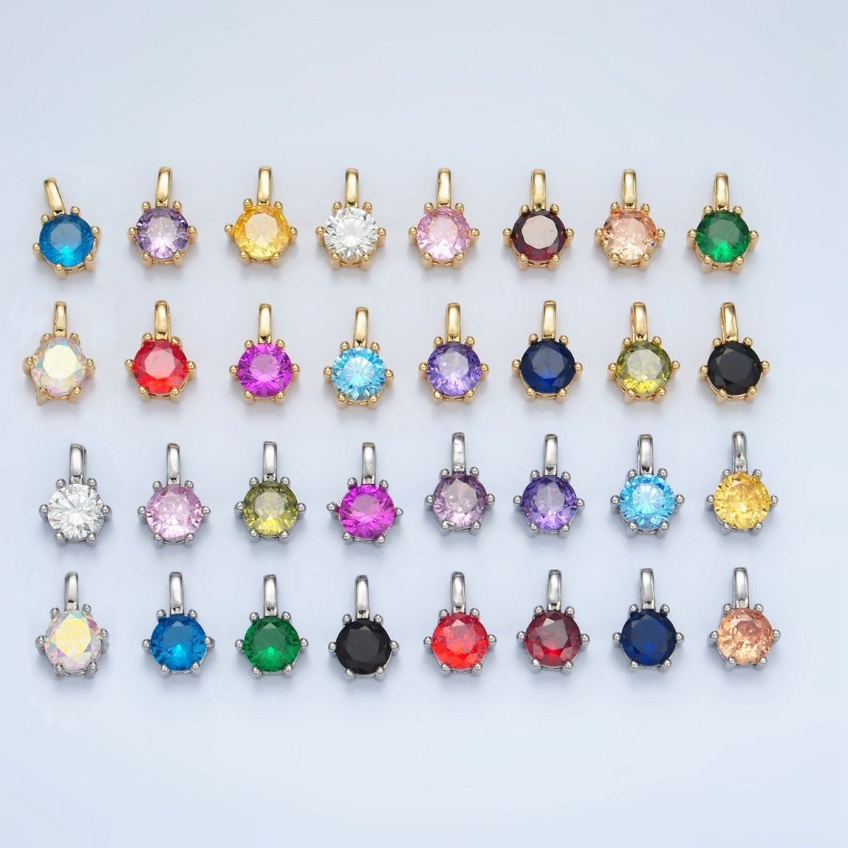 24K Gold Filled 11mm Round CZ Personalized Birthstone Pendant in Gold &amp; Silver | AA923 - AA938