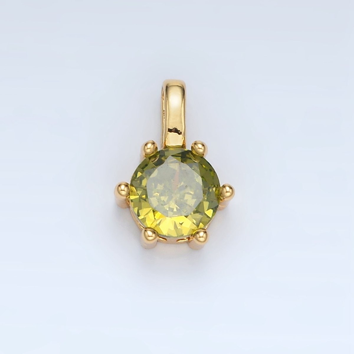 24K Gold Filled 11mm Round CZ Personalized Birthstone Pendant in Gold &amp; Silver | AA923 - AA938